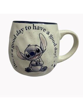Disney Stitch "Good Day" Ceramic Coffee Mug Blue & White 16oz